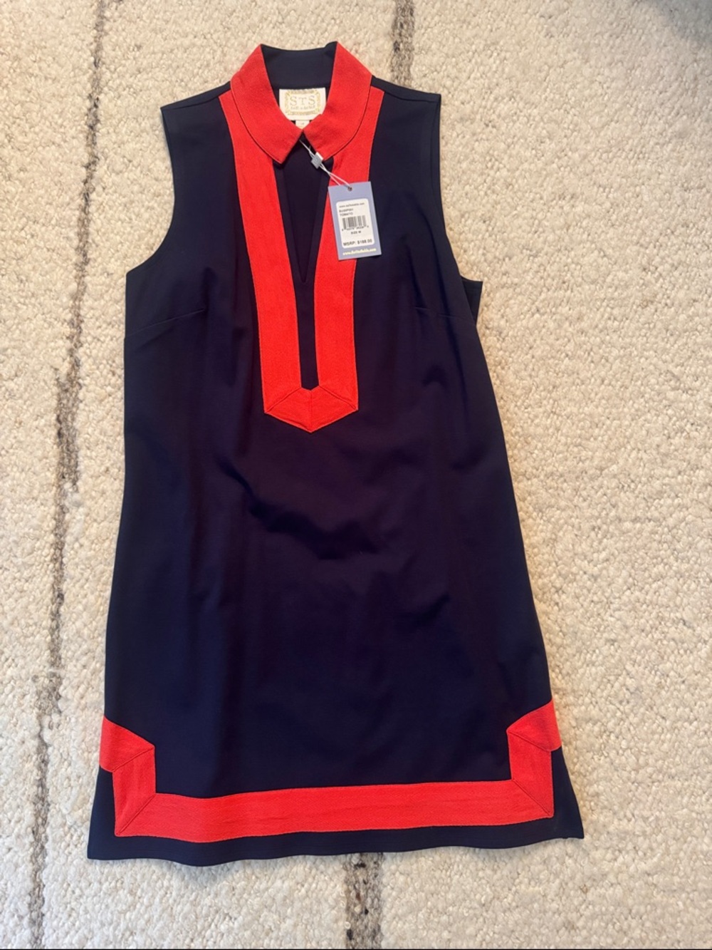 Sail to Sable Navy Shift Dress with Red Trim